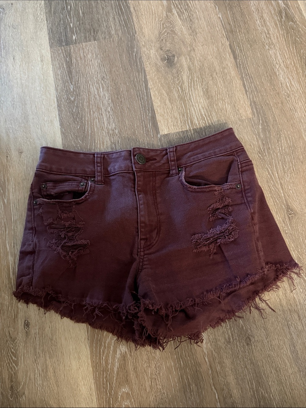 American Eagle Outfitters Burgundy Distressed Denim Shorts